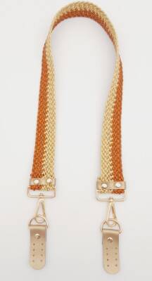 Angel Çanta Aksesuar Gold Taba Renk Böceli Deri Hasır Örgü Çanta Sapı Light Gold Metalli - 4