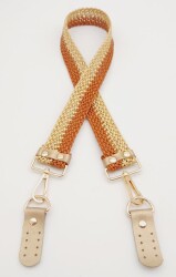 Angel Çanta Aksesuar Gold Taba Renk Böceli Deri Hasır Örgü Çanta Sapı Light Gold Metalli - 2