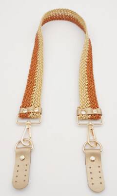 Angel Çanta Aksesuar Gold Taba Renk Böceli Deri Hasır Örgü Çanta Sapı Light Gold Metalli - 5