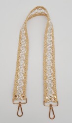 Angel Çanta Aksesuar Ledi Hasır Örgü Model Bej Beyaz Çanta Sapı Light Gold Metalli - 2