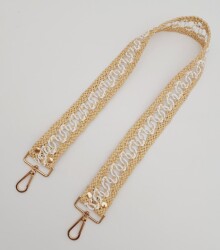 Angel Çanta Aksesuar Ledi Hasır Örgü Model Bej Beyaz Çanta Sapı Light Gold Metalli - 3