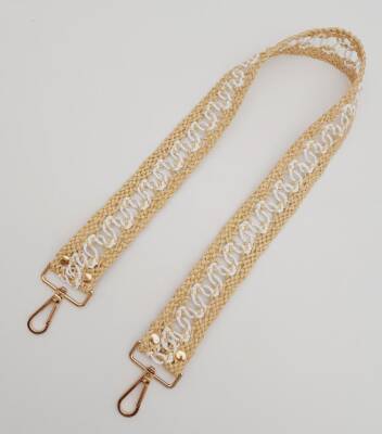 Angel Çanta Aksesuar Ledi Hasır Örgü Model Bej Beyaz Çanta Sapı Light Gold Metalli - 3