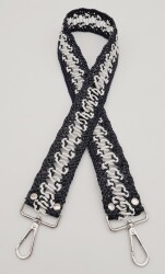 Angel Çanta Aksesuar Ledi Hasır Örgü Model Siyah Beyaz Çanta Sapı Gümüş Metalli - 2