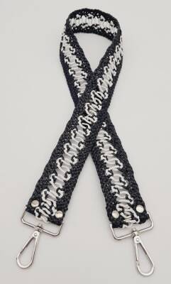 Angel Çanta Aksesuar Ledi Hasır Örgü Model Siyah Beyaz Çanta Sapı Gümüş Metalli - 2