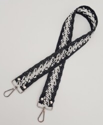 Angel Çanta Aksesuar Ledi Hasır Örgü Model Siyah Beyaz Çanta Sapı Gümüş Metalli - 3