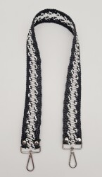 Angel Çanta Aksesuar Ledi Hasır Örgü Model Siyah Beyaz Çanta Sapı Gümüş Metalli - 4