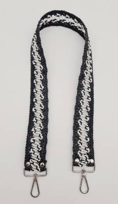 Angel Çanta Aksesuar Ledi Hasır Örgü Model Siyah Beyaz Çanta Sapı Gümüş Metalli - 4