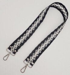 Angel Çanta Aksesuar Ledi Hasır Örgü Model Siyah Beyaz Çanta Sapı Gümüş Metalli - 5