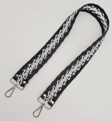 Angel Çanta Aksesuar Ledi Hasır Örgü Model Siyah Beyaz Çanta Sapı Gümüş Metalli - 5