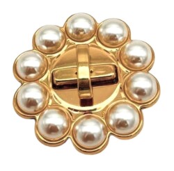 Angel Çanta Aksesuar 6 cm İncili Yuvarlak Light Gold Kilit - Angel Çanta Aksesuar