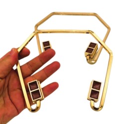 Angel Çanta Aksesuar 15x14 cm Light Gold Renk Vidalı Metal Çanta Sapı Taba Renk Detaylı - Angel Çanta Aksesuar