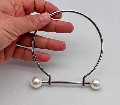 Angel Çanta Aksesuar 9 cm İncili Gümüş Renk İncili Metal Çanta Sapı - 2