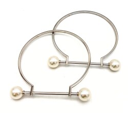 Angel Çanta Aksesuar 9 cm İncili Gümüş Renk İncili Metal Çanta Sapı - Angel Çanta Aksesuar