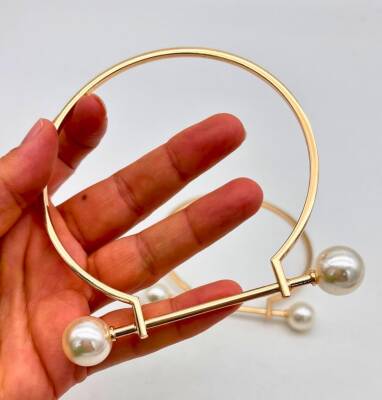 Angel Çanta Aksesuar 9 cm İncili Light Gold Renk İncili Metal Çanta Sapı - 2