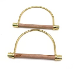 Angel Çanta Aksesuar Ahşaplı D Model Gold Renk Metal Çanta Sapı - Angel Çanta Aksesuar