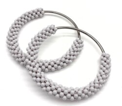 Angel Çanta Aksesuar Yuvarlak Beyaz Boncuklu Gümüş Renk Metal Çanta Sapı - Angel Çanta Aksesuar