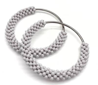 Angel Çanta Aksesuar Yuvarlak Beyaz Boncuklu Gümüş Renk Metal Çanta Sapı - 1