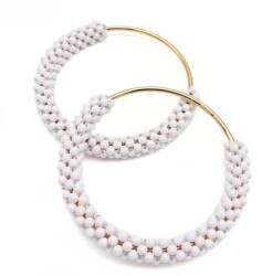 Angel Çanta Aksesuar Yuvarlak Beyaz Boncuklu Light Gold Renk Metal Çanta Sapı - Angel Çanta Aksesuar