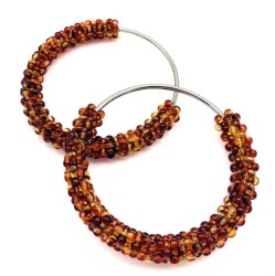 Angel Çanta Aksesuar Yuvarlak Kehribar Boncuklu Gümüş Renk Metal Çanta Sapı - Angel Çanta Aksesuar