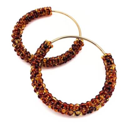 Angel Çanta Aksesuar Yuvarlak Kehribar Boncuklu Light Gold Renk Metal Çanta Sapı - 1