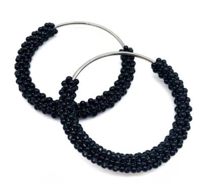 Angel Çanta Aksesuar Yuvarlak Siyah Boncuklu Gümüş Renk Metal Çanta Sapı - 1