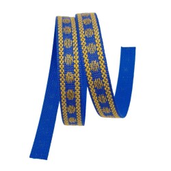 Angel Çanta Aksesuar 2.5 cm Polyester Kolon Mavi Gold Simli 1 Metre - Angel Çanta Aksesuar