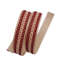 Angel Çanta Aksesuar 3 cm Polyester Kolon Bej Kırmızı Simli 1 Metre - Angel Çanta Aksesuar