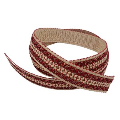 Angel Çanta Aksesuar 3 cm Polyester Kolon Bej Kırmızı Simli 1 Metre - 2