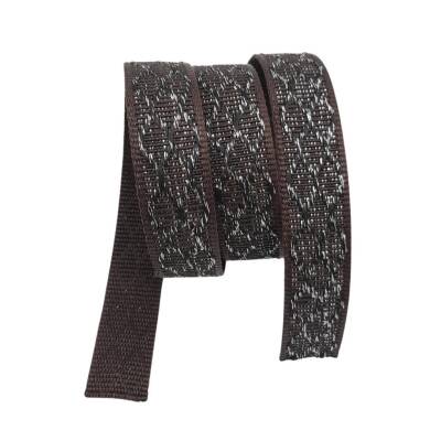 Angel Çanta Aksesuar 3 cm Polyester Kolon Kahverengi Gümüş Simli 1 Metre - 1