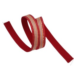 Angel Çanta Aksesuar 3 cm Polyester Kolon Kırmızı Gümüş Simli 1 Metre - 3