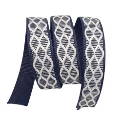 Angel Çanta Aksesuar 3 cm Polyester Kolon Lacivert Beyaz Simli 1 Metre - Angel Çanta Aksesuar