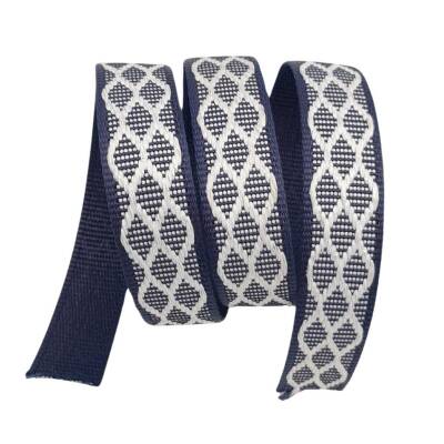 Angel Çanta Aksesuar 3 cm Polyester Kolon Lacivert Beyaz Simli 1 Metre - 1