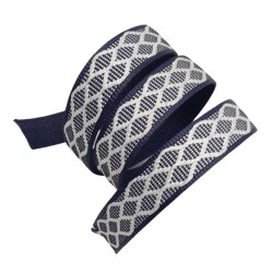 Angel Çanta Aksesuar 3 cm Polyester Kolon Lacivert Beyaz Simli 1 Metre - 4