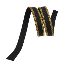 Angel Çanta Aksesuar 3 cm Polyester Kolon Siyah Gold No:2 Simli 1 Metre - Angel Çanta Aksesuar
