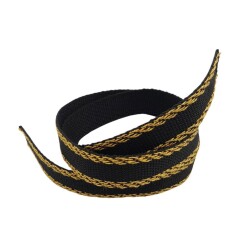 Angel Çanta Aksesuar 3 cm Polyester Kolon Siyah Gold No:2 Simli 1 Metre - 2