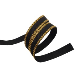 Angel Çanta Aksesuar 3 cm Polyester Kolon Siyah Gold No:2 Simli 1 Metre - 4