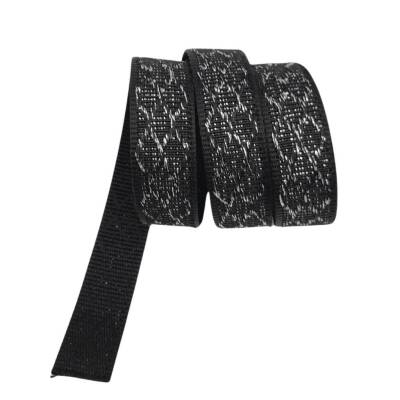 Angel Çanta Aksesuar 3 cm Polyester Kolon Siyah Gümüş Simli 1 Metre - 1