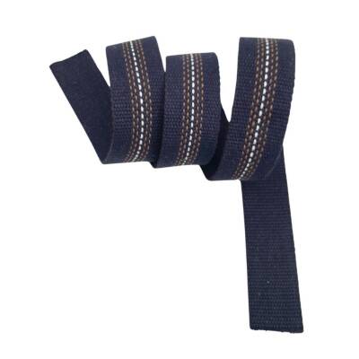 Angel Çanta Aksesuar 4 cm Pamuklu Kolon Lacivert Renk Kahve Beyaz Çizgili 1 Metre - 1