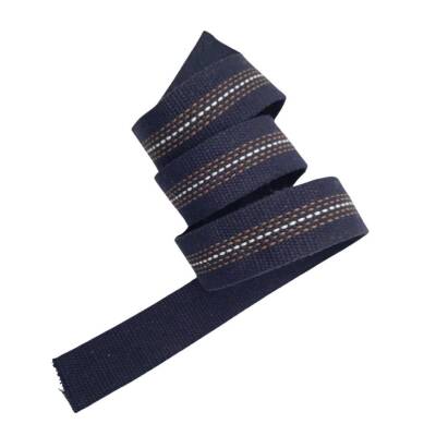 Angel Çanta Aksesuar 4 cm Pamuklu Kolon Lacivert Renk Kahve Beyaz Çizgili 1 Metre - 4