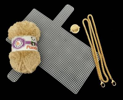 Angel Çanta Aksesuar Kalın Örgü Zincir Panda Kürk İpli Çanta Seti Light Gold - 2