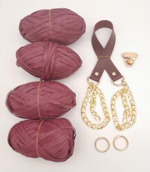 Angel Çanta Aksesuar Rafya Ve Bordo Renk Zincirli Sap Çanta Seti - Angel Çanta Aksesuar