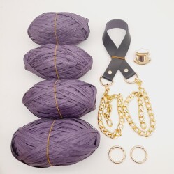 Angel Çanta Aksesuar Rafya Ve Lacivert Renk Zincirli Sap Çanta Seti - Angel Çanta Aksesuar