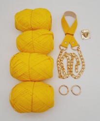 Angel Çanta Aksesuar Rafya Ve Sarı Renk Zincirli Sap Çanta Seti - Angel Çanta Aksesuar