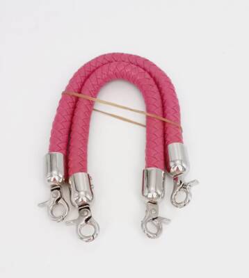 Angel Çanta Aksesuar Fuşya Kısa Örme Çanta Sapı Gümüş Metal - 1