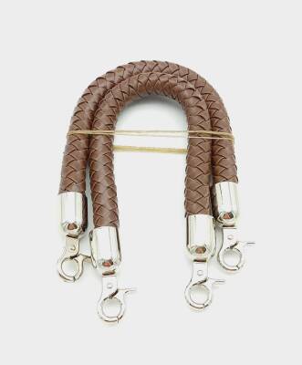 Angel Çanta Aksesuar Kahverengi Kısa Örme Çanta Sapı Gümüş Metal - 1