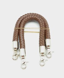 Angel Çanta Aksesuar Kahverengi Kısa Örme Çanta Sapı Gümüş Metal - Angel Çanta Aksesuar