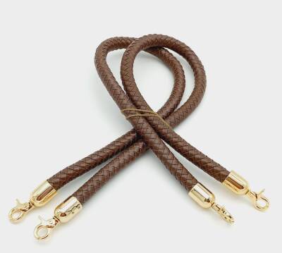 Angel Çanta Aksesuar Kahverengi Örme Çanta Sapı Light Gold Metal - 1