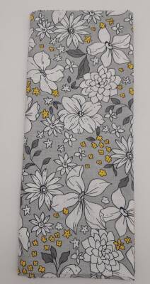 Angel Çanta Aksesuar 120X50 Cm Gri Çiçekli Desen Pamuklu Astarlık Kumaş No:17 - 1