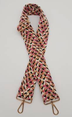 Angel Çanta Aksesuar 120x5 cm Renkli Hasır Örgü Model Pamuklu Kolon Çanta Sapı Light Gold Metalli - 1