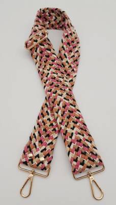 Angel Çanta Aksesuar 120x5 cm Renkli Hasır Örgü Model Pamuklu Kolon Çanta Sapı Light Gold Metalli - 2